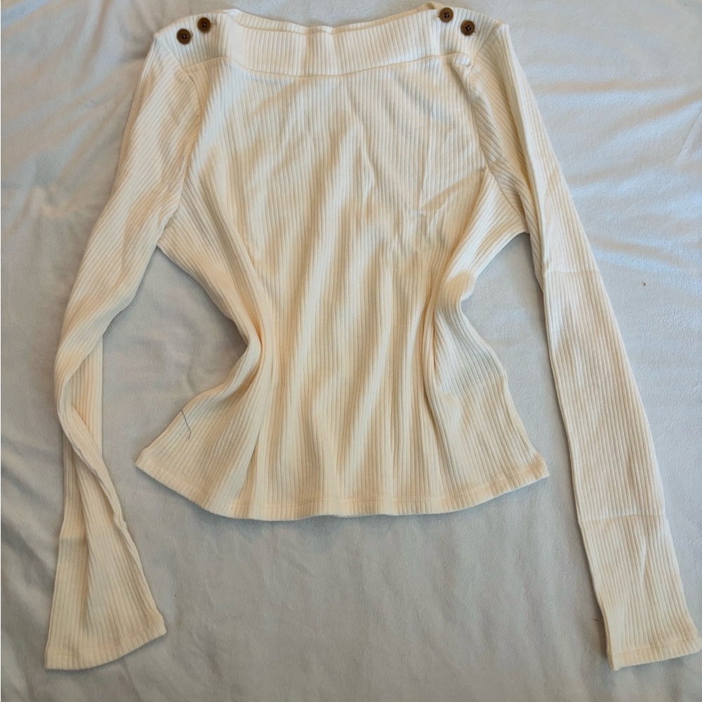 Madewell Cream Ribbed Long Sleeve Top